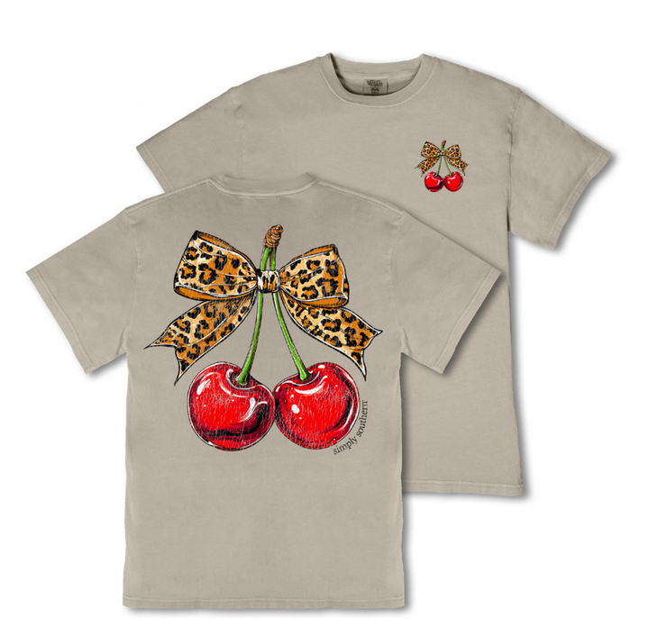 Leopard Bow Cherries Mineral Wash Short Sleeve Tee by Simply Southern