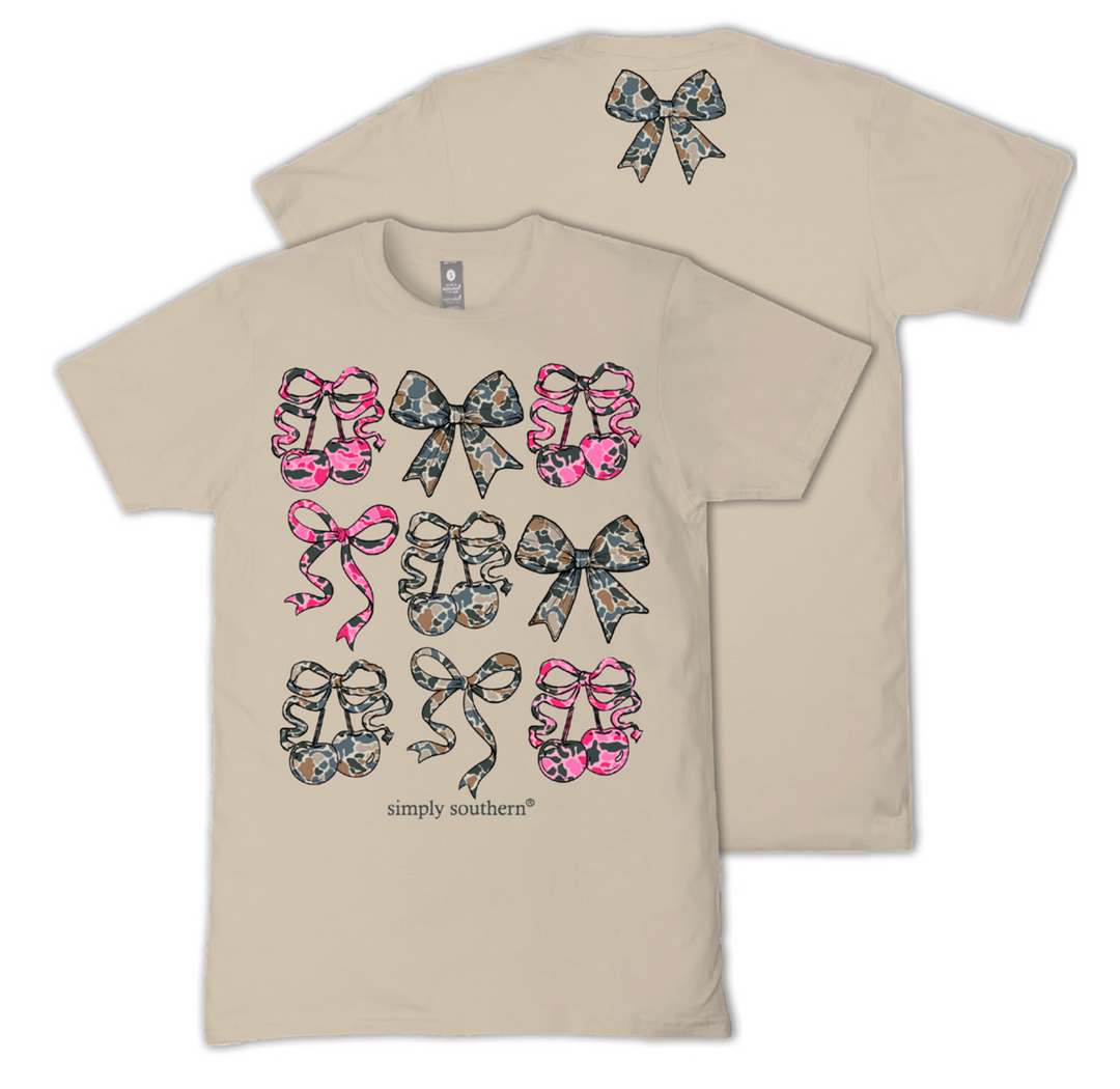 Camo Cherry & Bows Short Sleeve Tee by Simply Southern