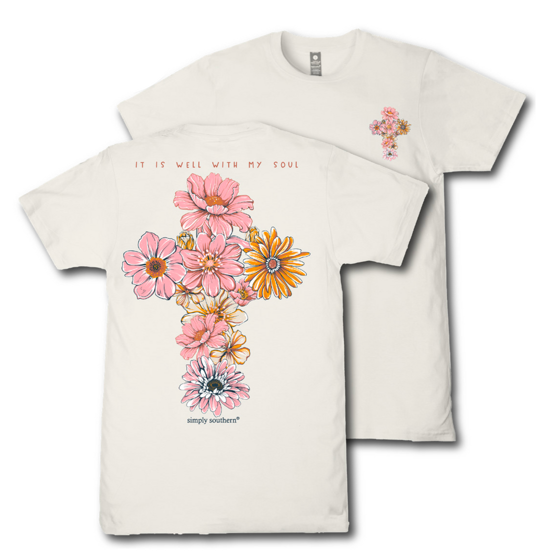 'It Is Well With My Soul' Floral Cross Short Sleeve Tee by Simply Southern