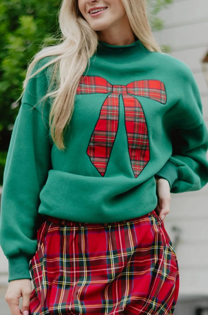 Red Plaid Bow Mockneck Sweater by Katydid