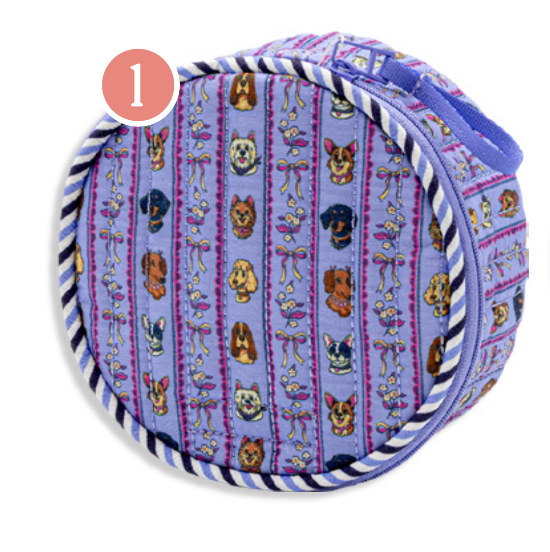 Round Quilted Cosmetic Bag - Dogs & Bows by Simply Southern