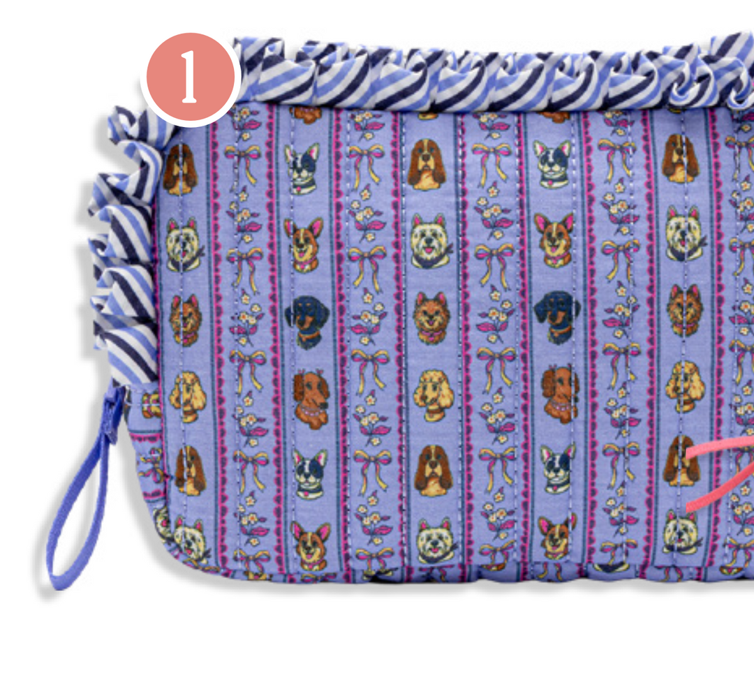 Quilted Ruffle Cosmetic Bag - Dogs & Bows by Simply Southern