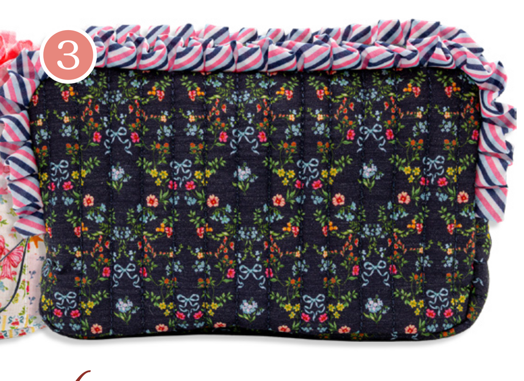 Quilted Ruffle Cosmetic Bag - Ribbon & Floral by Simply Southern
