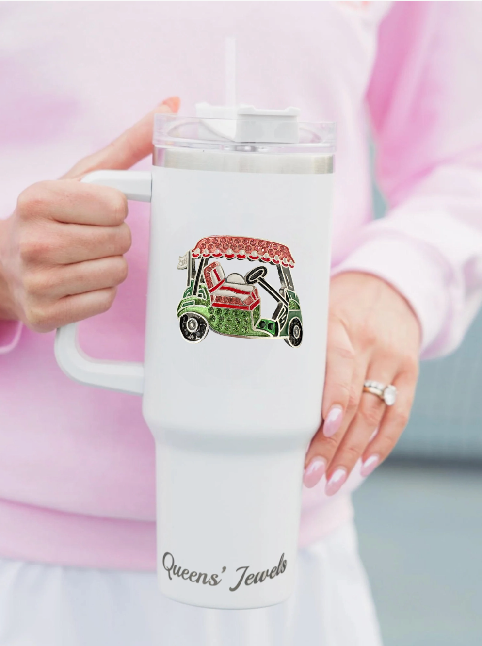 JUNE PREORDER: Golf Cart 40oz Tumbler White by the Queens Jewels (Ships in 2-3 Weeks)