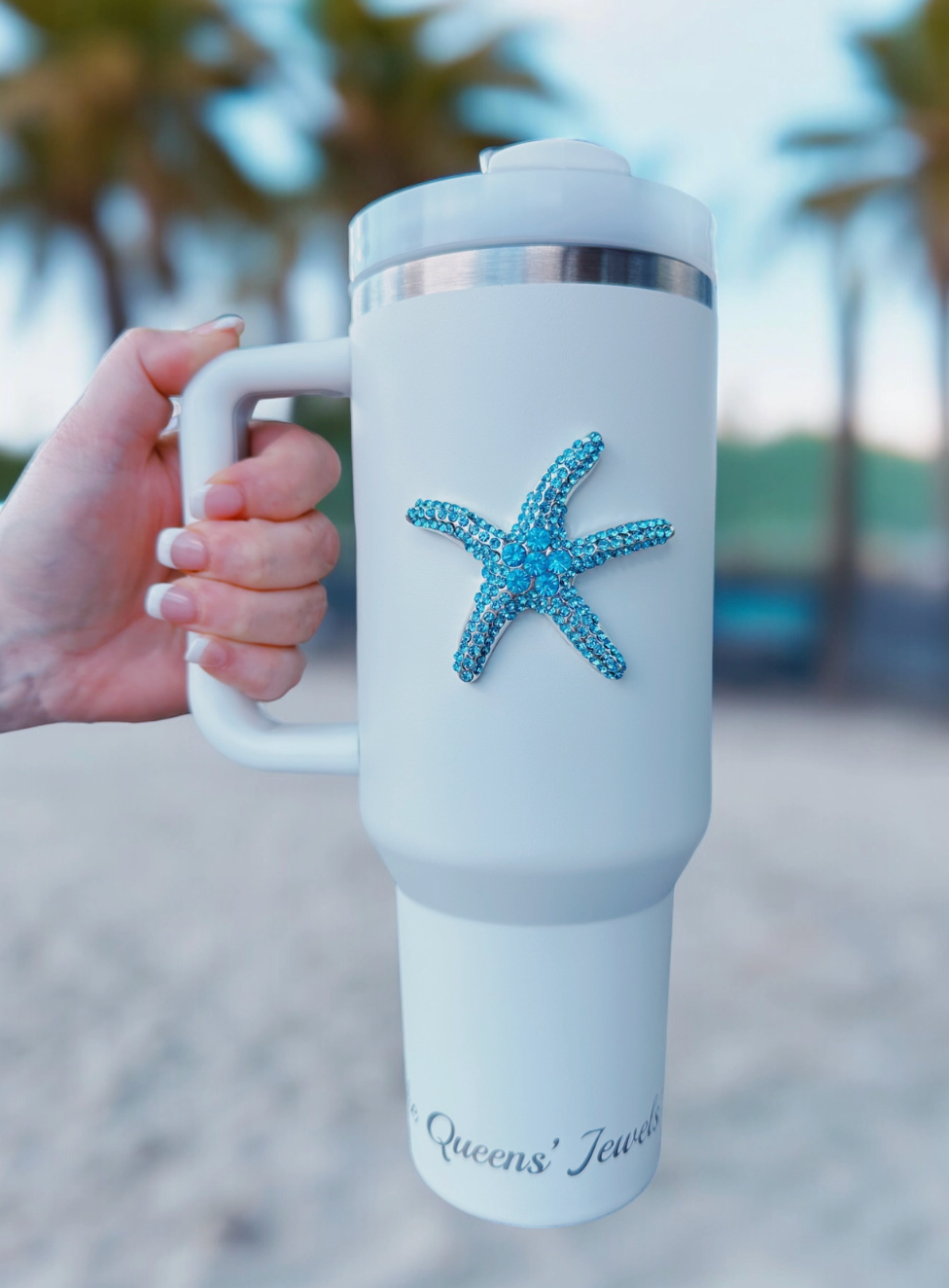 JUNE PREORDER: Blue Starfish 40oz Tumbler White by the Queens Jewels (Ships in 2-3 Weeks)