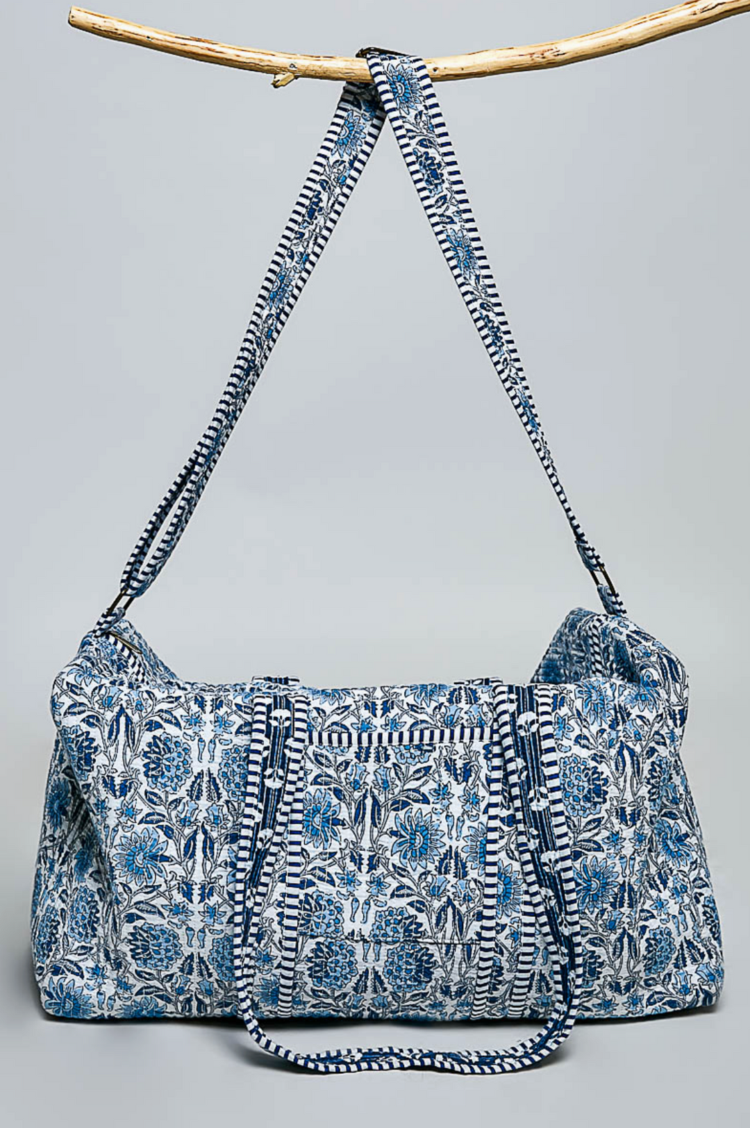 Blue Floral Quilted Duffle Tote by POL