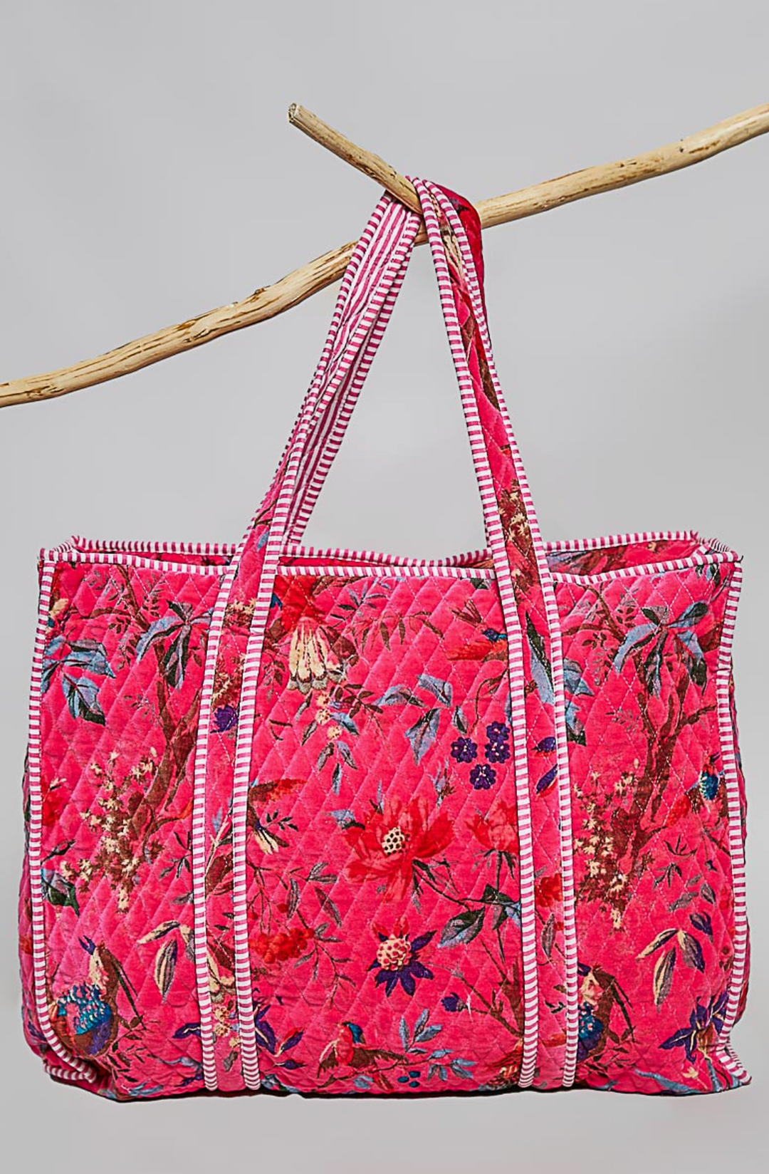 Botanical Velvet Quilted Tote Bag - Fuchsia by POL