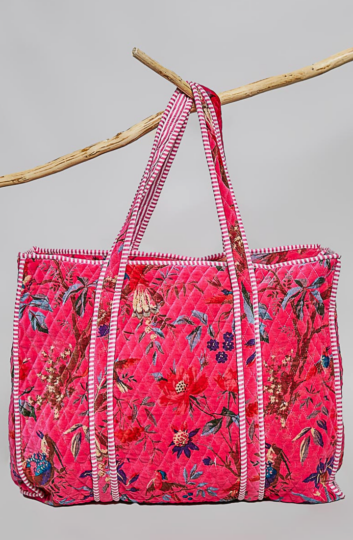 Botanical Velvet Quilted Tote Bag - Fuchsia by POL