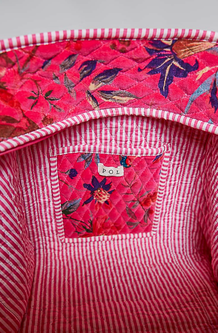 Botanical Velvet Quilted Tote Bag - Fuchsia by POL