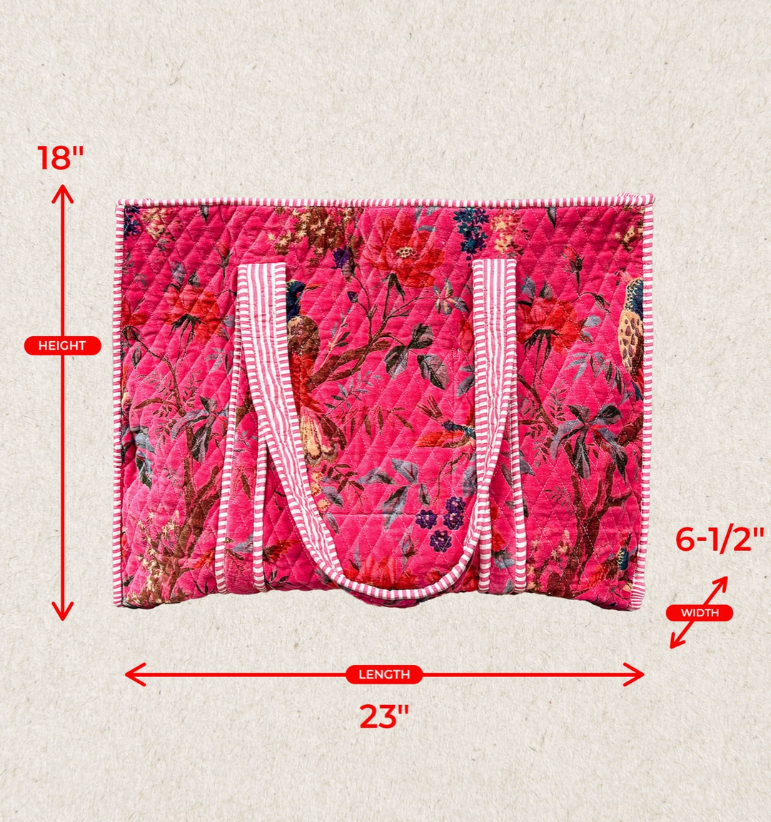 Botanical Velvet Quilted Tote Bag - Fuchsia by POL