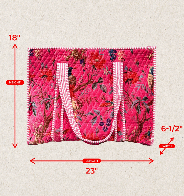 Botanical Velvet Quilted Tote Bag - Fuchsia by POL