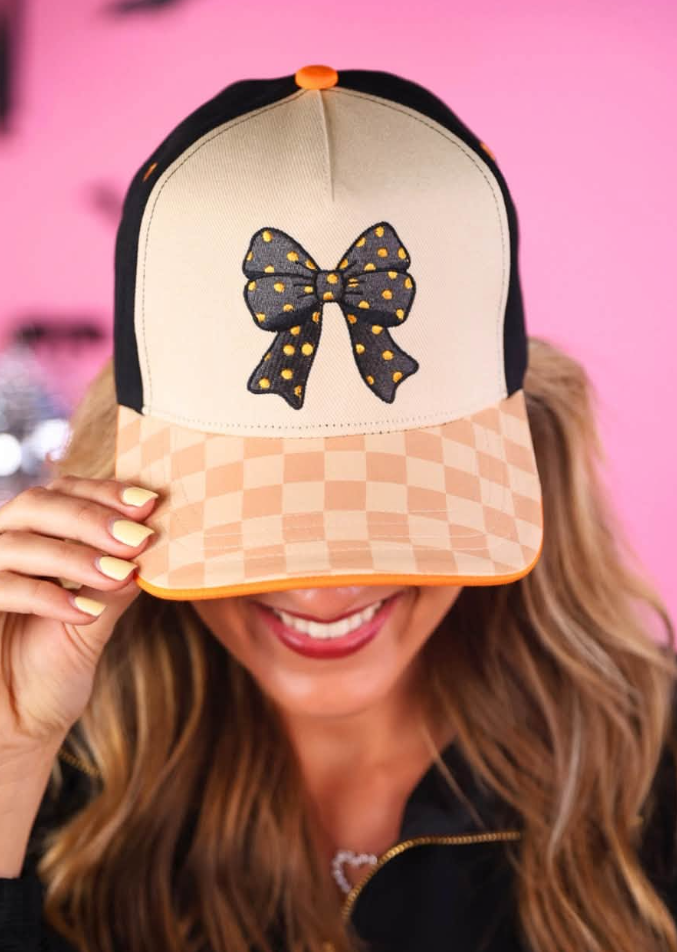 PREORDER: Spooky Sweet Checkered Bow Hat By Jess Lea (Ships Late August)