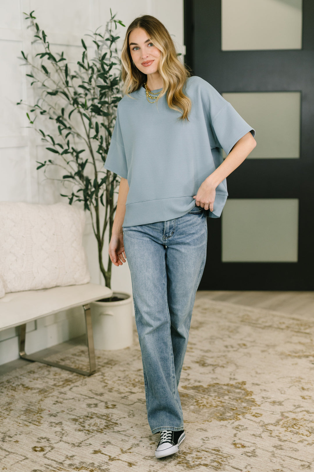 Sense of Clarity Boxy Top in Blue Grey - 3/4
