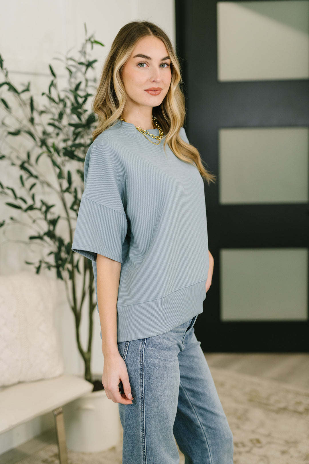 Sense of Clarity Boxy Top in Blue Grey - 7/13