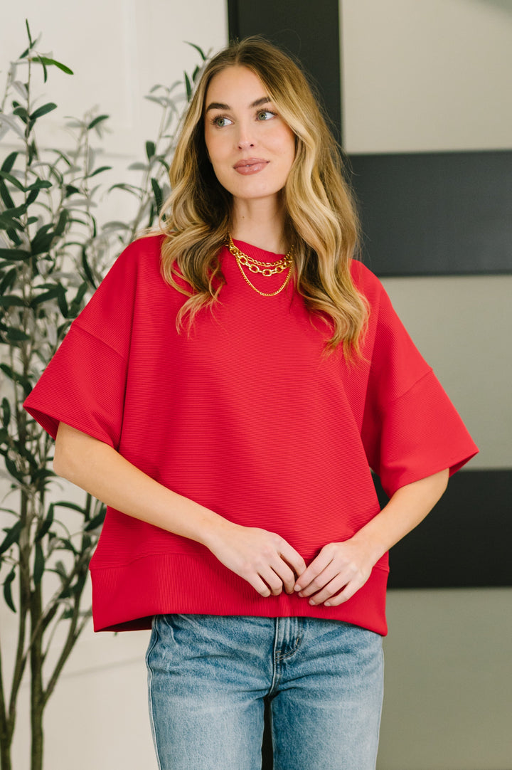 Sense of Clarity Boxy Top in Ruby - 3/4