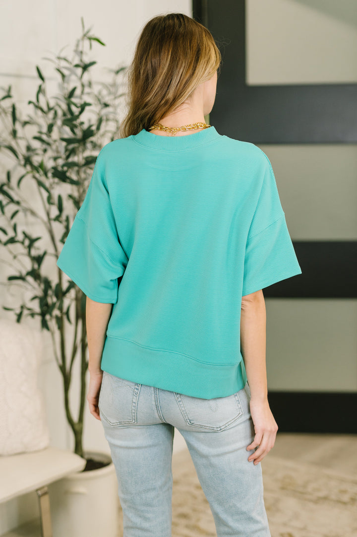 Sense of Clarity Boxy Top in Turquoise - 3/4