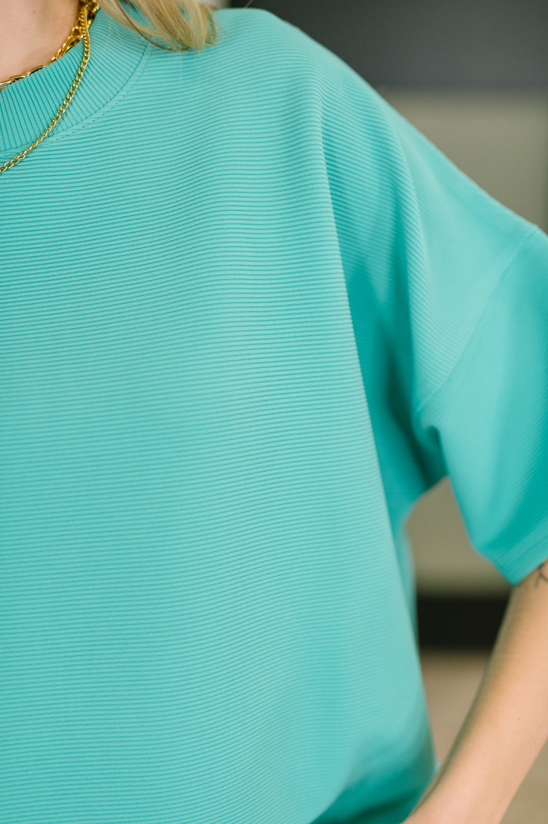 Sense of Clarity Boxy Top in Turquoise - 3/4