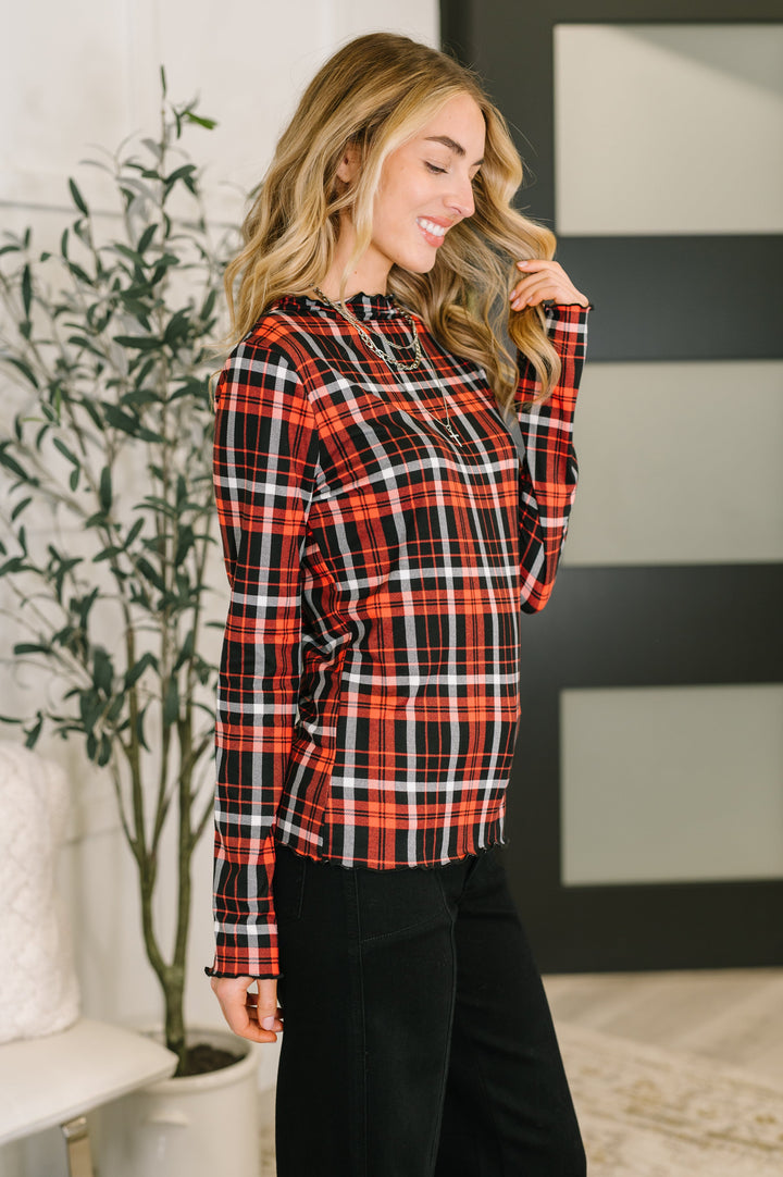 She's Always Changing Plaid Lettuce Hem Top - 12/5