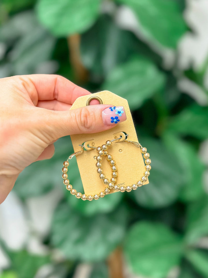 Shiny Ball Hoop Earrings - Gold