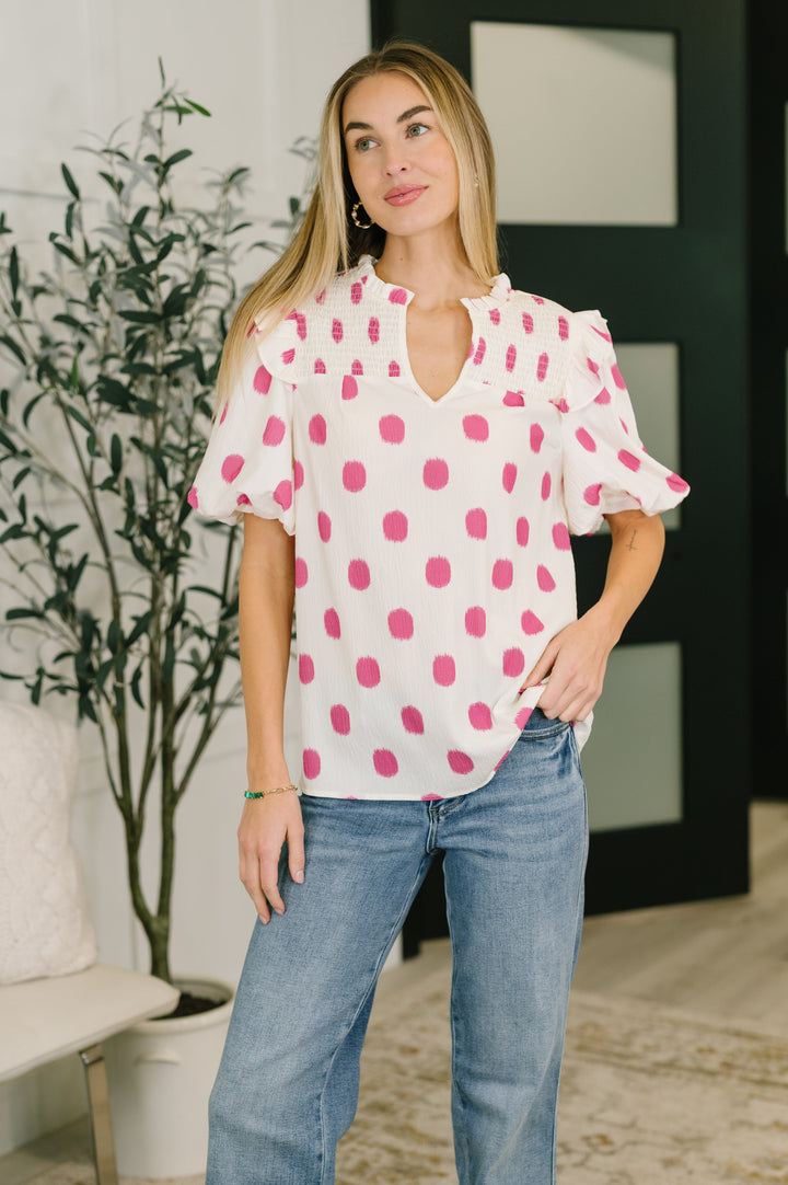 Shopping Spree Notched Neck Puff Sleeve Blouse - 7/16
