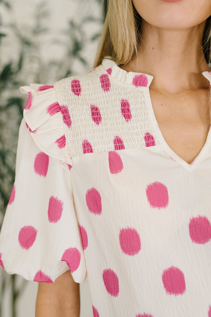 Shopping Spree Notched Neck Puff Sleeve Blouse - 7/16