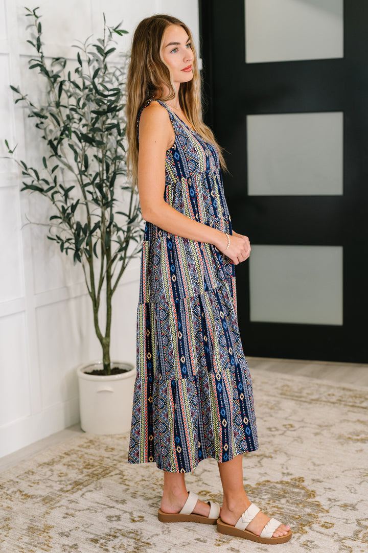 Sierra Spirit Gathered Tiered Dress in Navy - 6/29