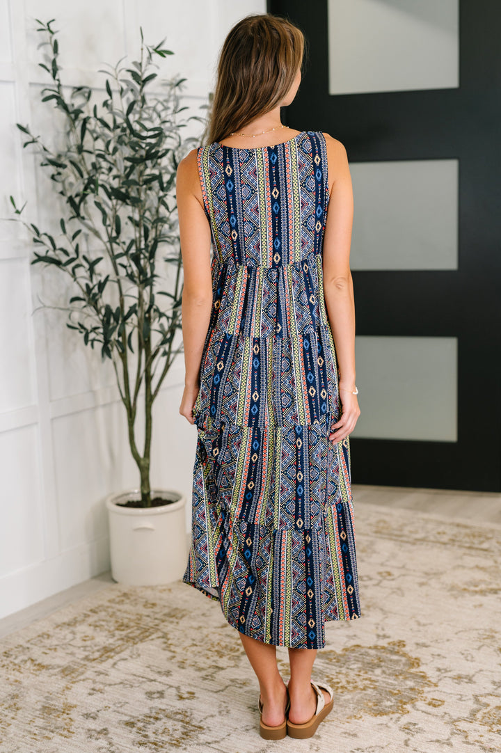 Sierra Spirit Gathered Tiered Dress in Navy - 6/29