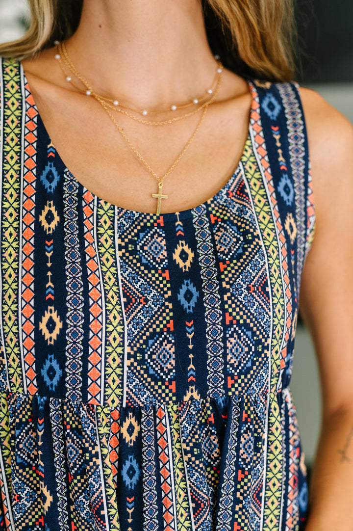 Sierra Spirit Gathered Tiered Dress in Navy - 6/29