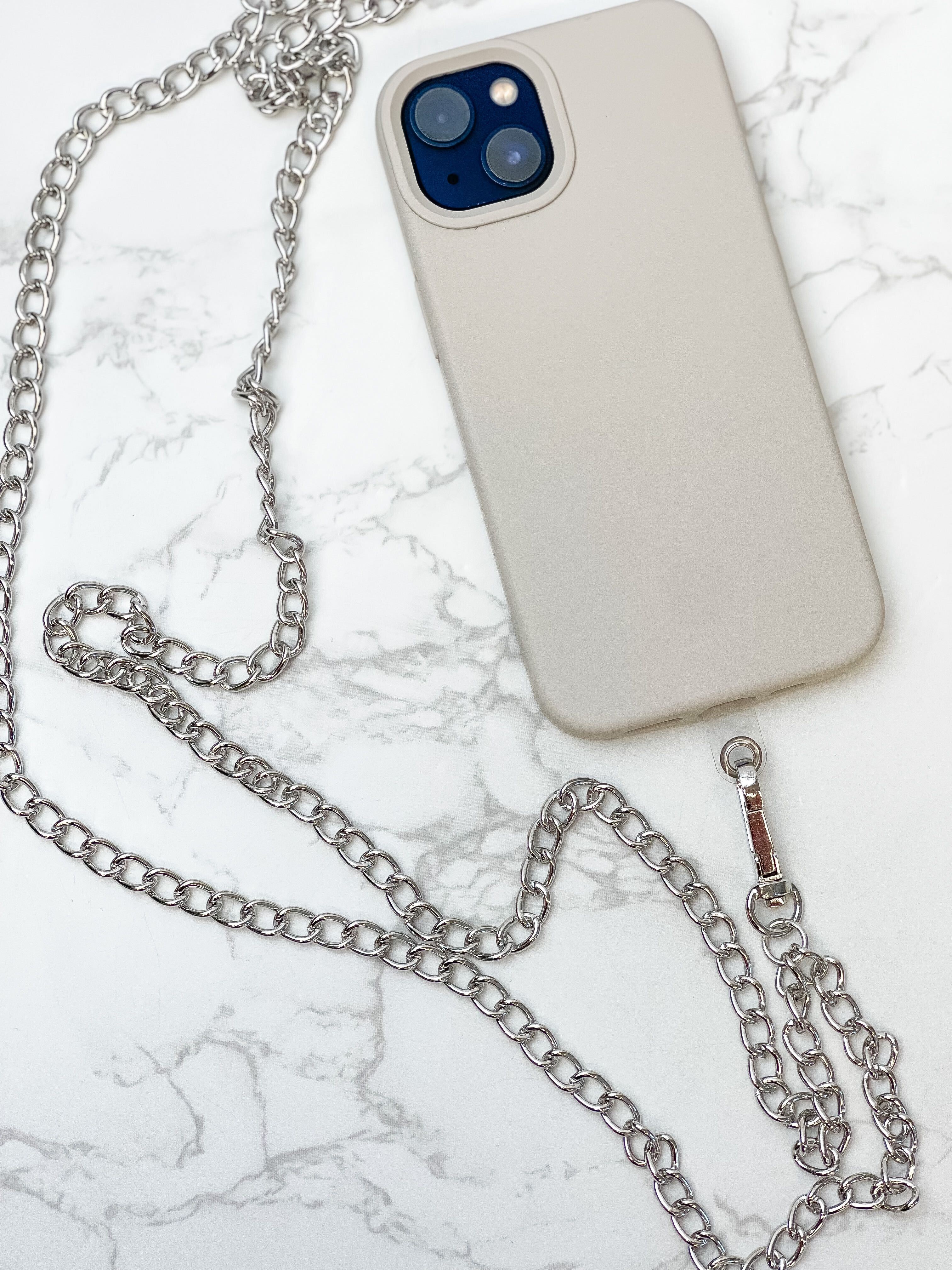Skinny Silver Curb Link Phone Chain Lanyard