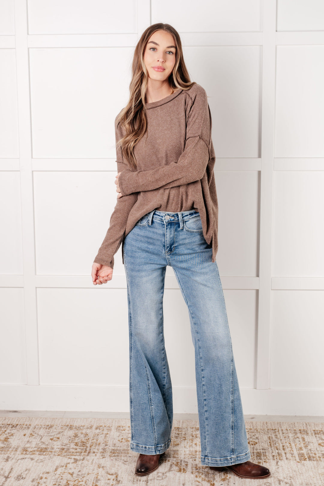 Simply Basic Ribbed Hacci Sweater in Mocha