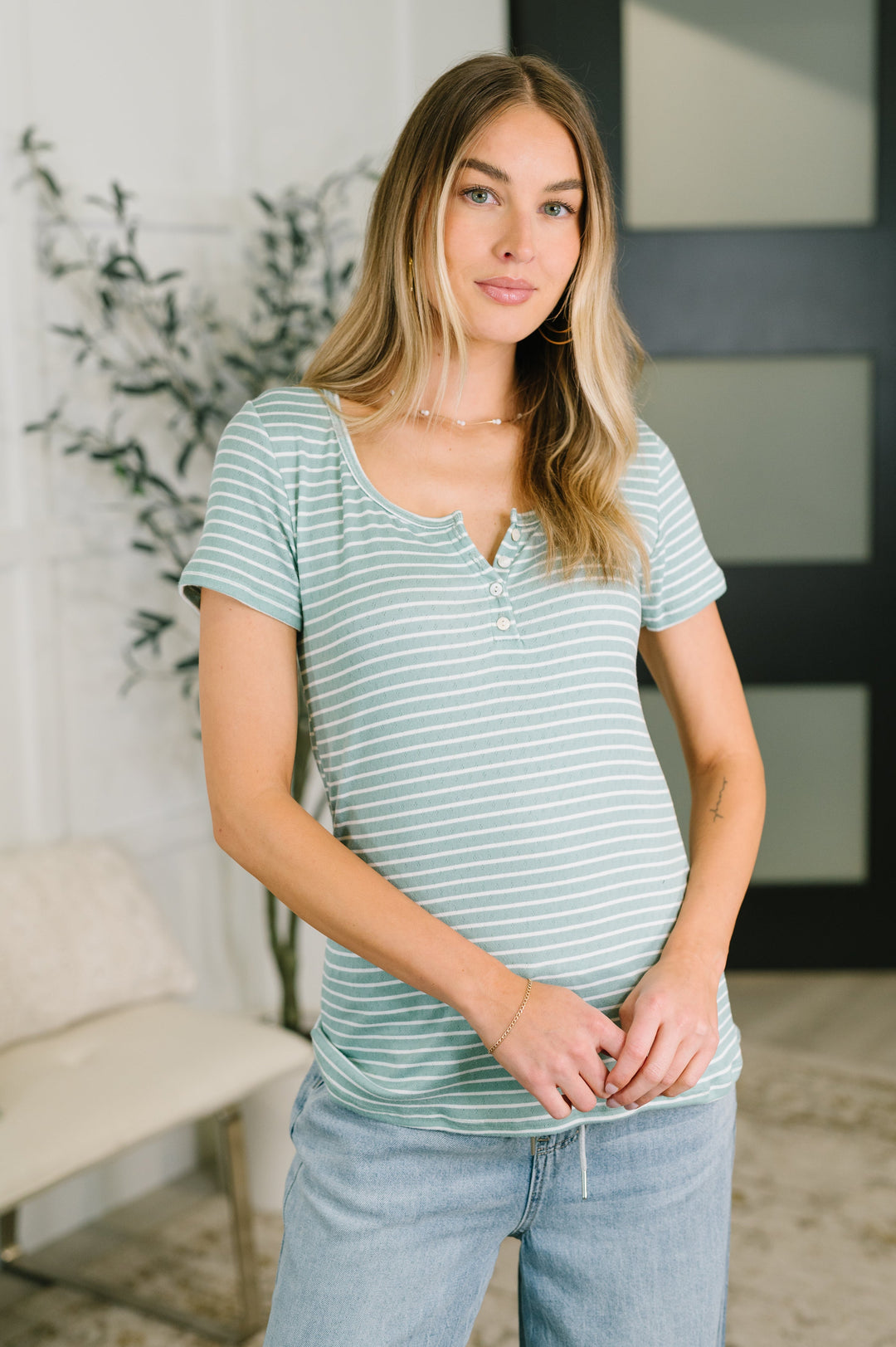 Simply Me Scoop Neck Henley Top - 8/10
