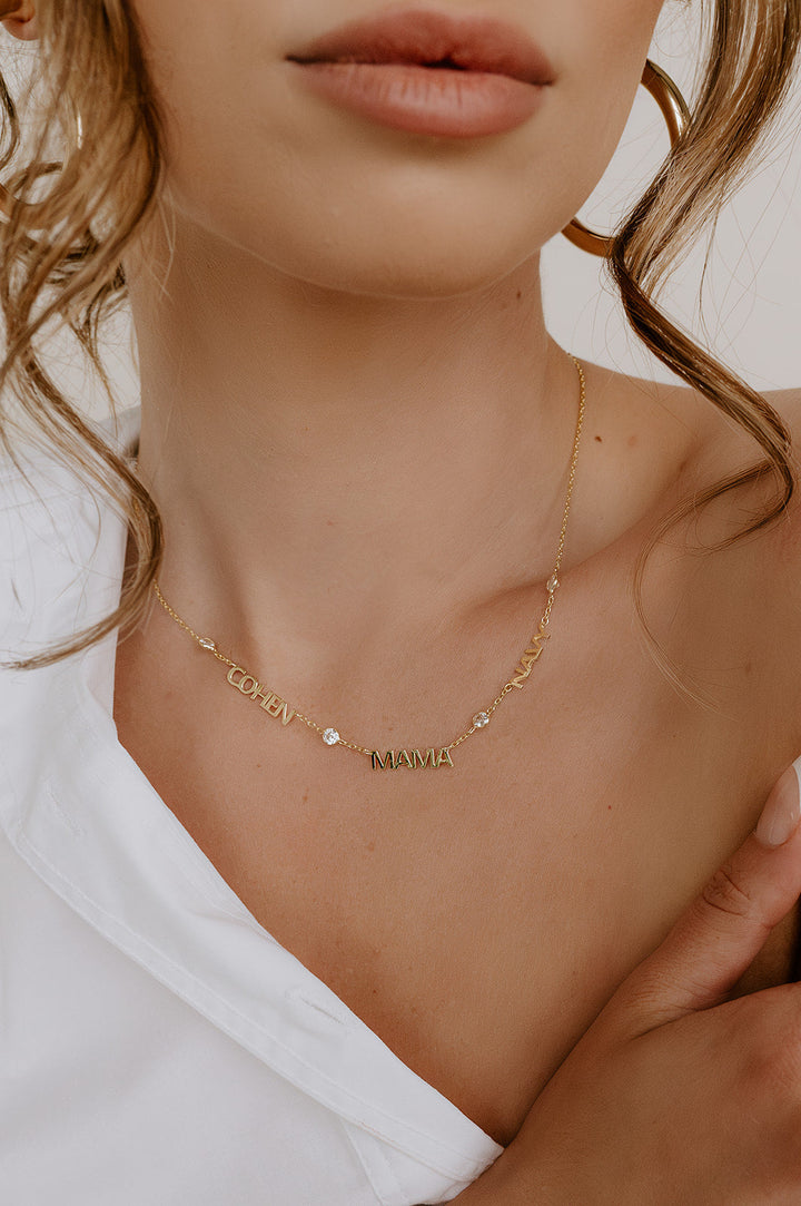 Custom Cherish Crystal Multiple Name Necklace - Water Resistant by the Sis Kiss (Ships in 4 Weeks)