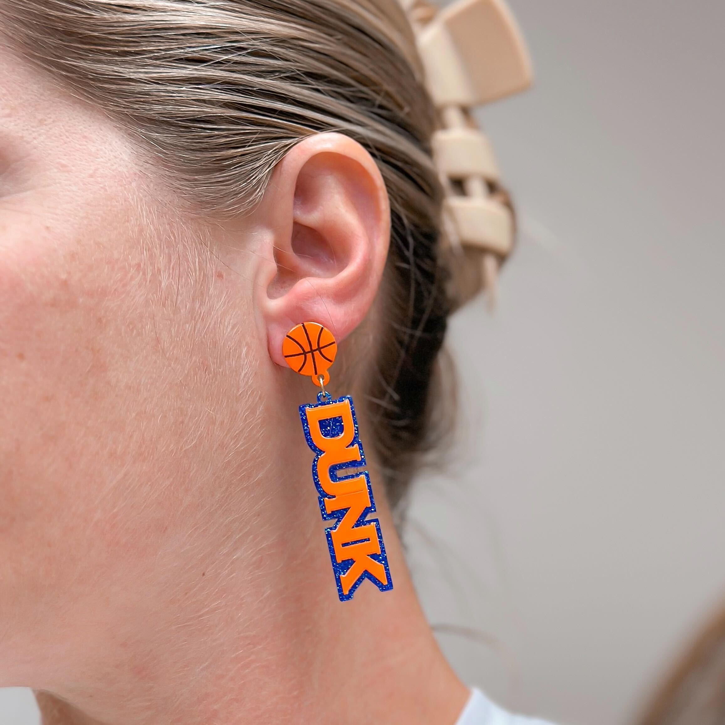 'Slam Dunk' Statement Dangle Earrings - Blue & Orange