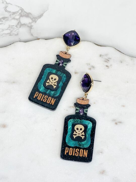 Spooky Poison Bottle Dangle Earrings