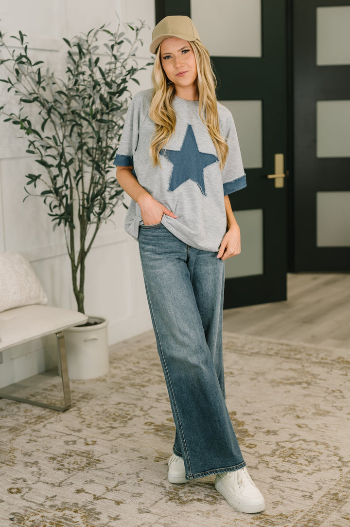 Star Stud Distressed Applique Top - 5/14