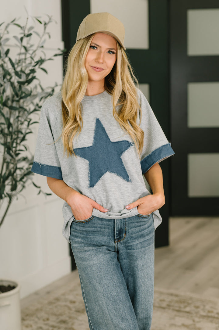 Star Stud Distressed Applique Top - 5/14