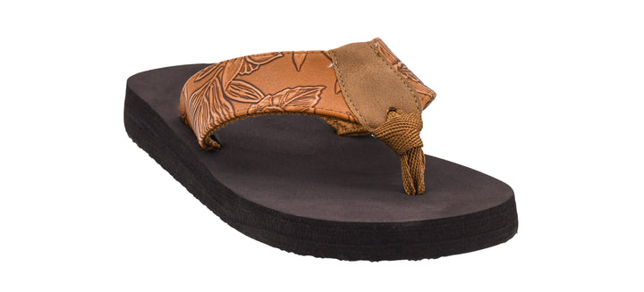 Summer Break Flip Flops - Cognac Flower Emboss by Corkys