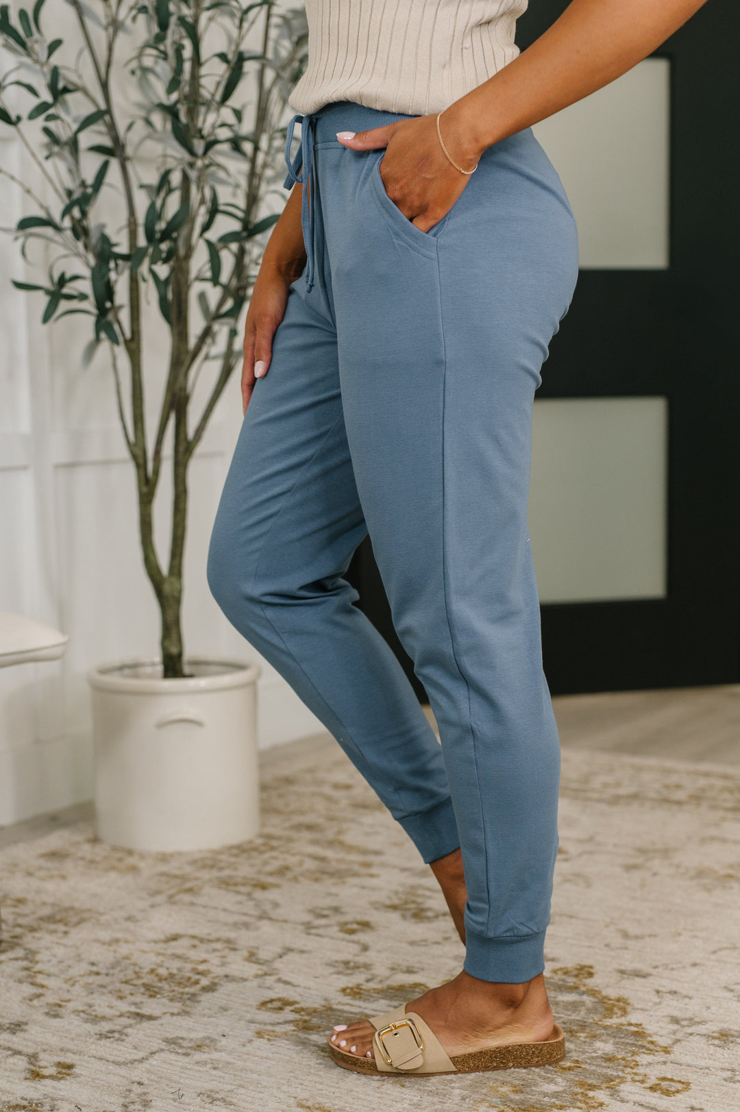 Sweat It High Waisted Joggers in Dusty Blue - 4/15