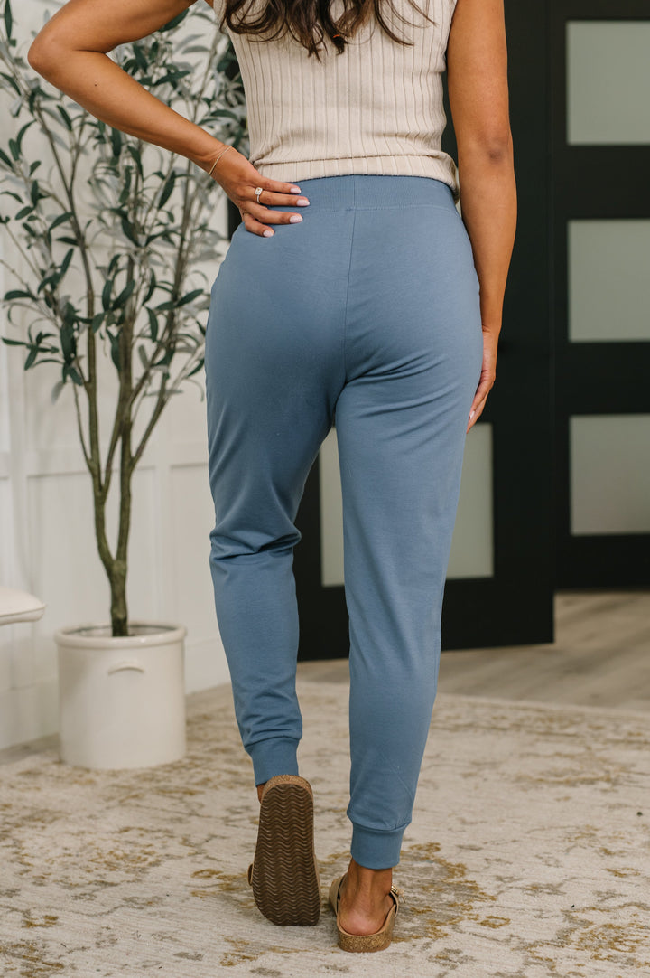 Sweat It High Waisted Joggers in Dusty Blue - 4/15