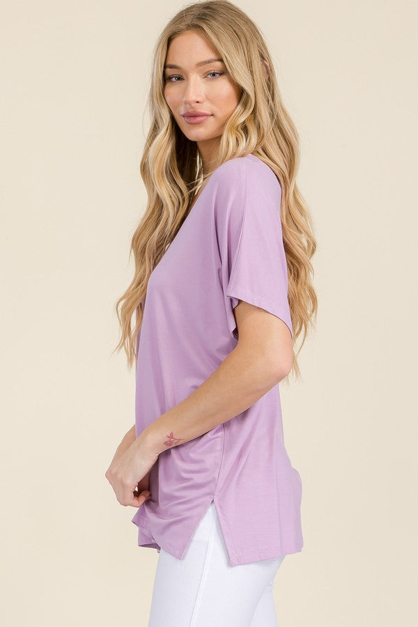 Short Sleeve V-Neck Oversized Top - Lavender by Yelete