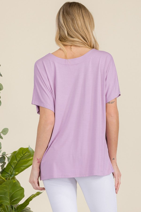 Short Sleeve V-Neck Oversized Top - Lavender by Yelete