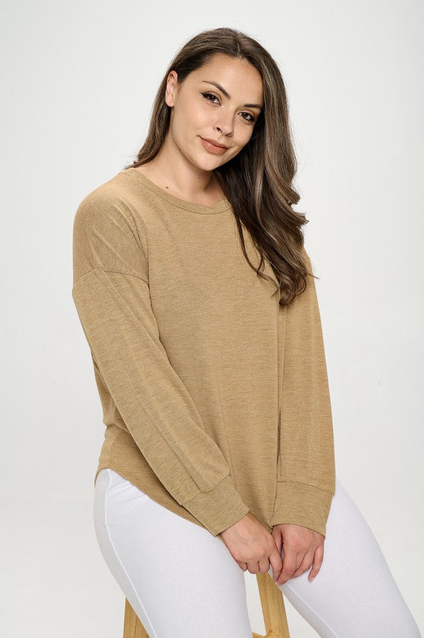 Relaxed Drop-Sleeve Top - Camel by Yelete