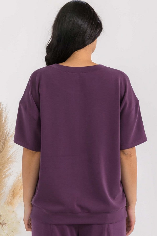Sofie Soft Modal Oversized Short Sleeve Crew Top - Plum by Yelete