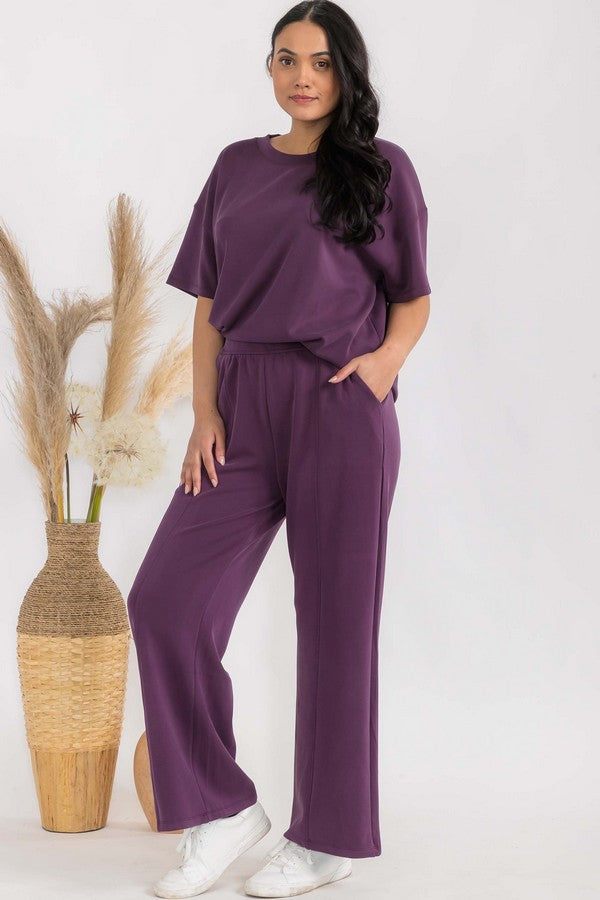 Sofie Soft Modal Oversized Short Sleeve Crew Top - Plum by Yelete