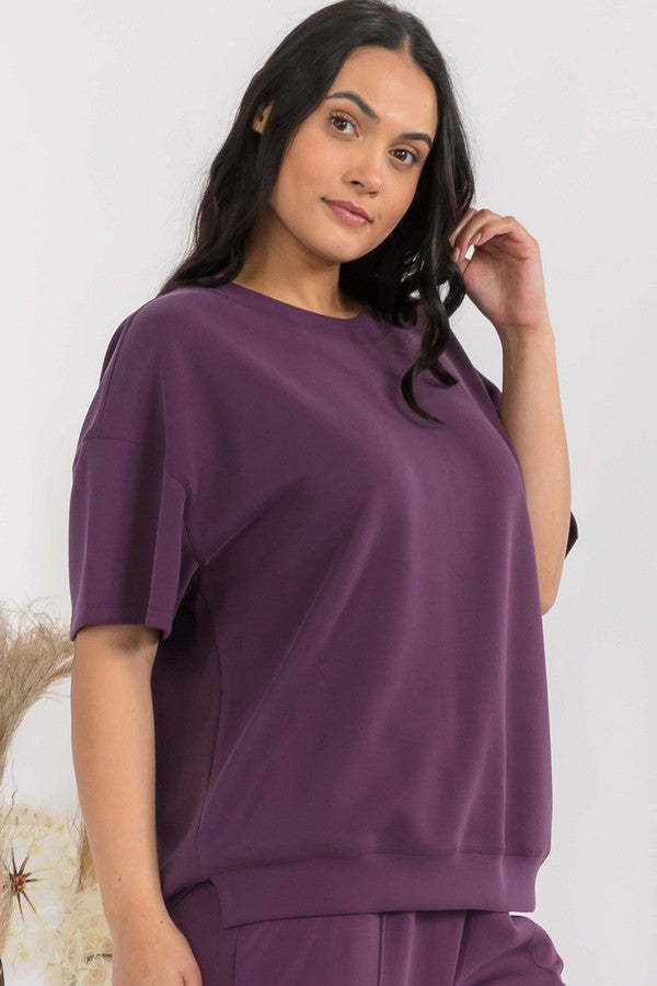 Sofie Soft Modal Oversized Short Sleeve Crew Top - Plum by Yelete