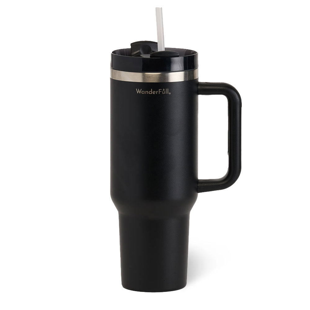 JUNE MARKET: Handled Tumbler Black with Silver - 40 oz by Wanderfull (Ships in 2-3 Weeks)