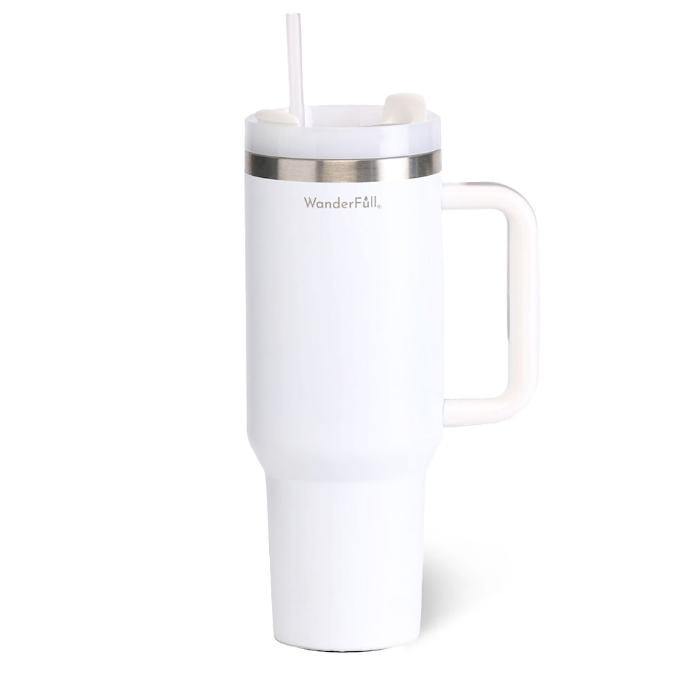 JUNE MARKET: Handled Tumbler White with Silver - 40 oz by Wanderfull (Ships in 2-3 Weeks)