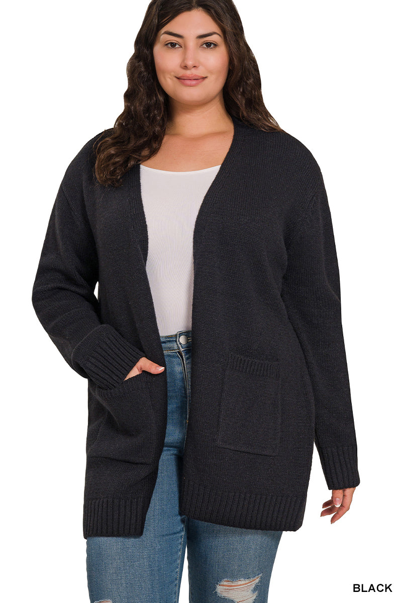 Open Front Sweater Cardigan - Black