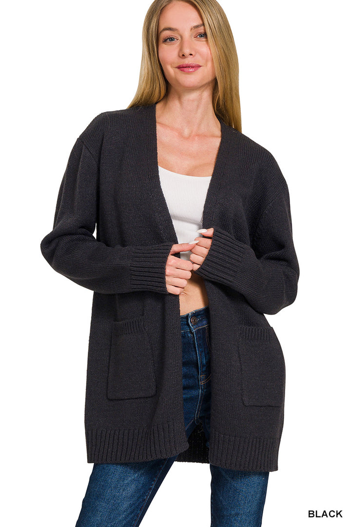 Open Front Sweater Cardigan - Black