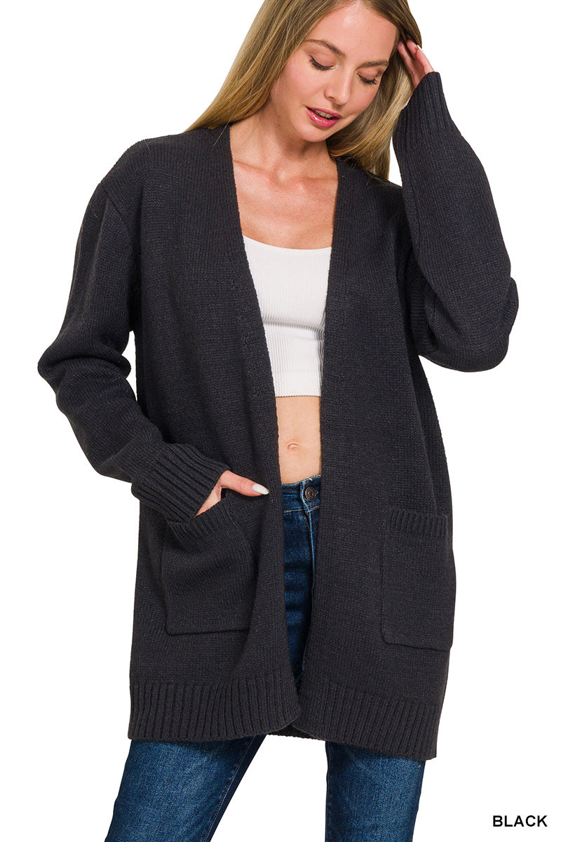 Open Front Sweater Cardigan - Black